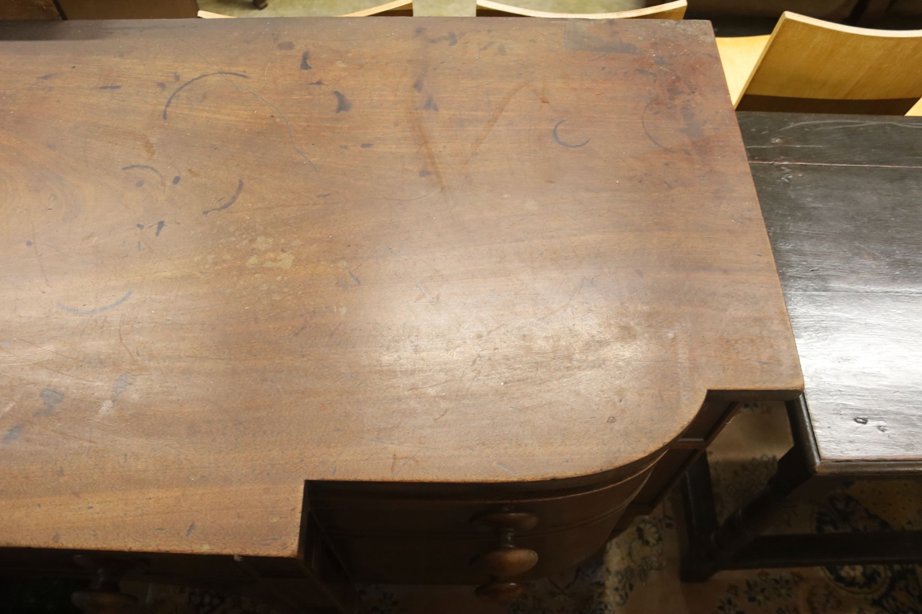 A George IV mahogany bow front sideboard, width 183cm, depth 71cm, height 94cm